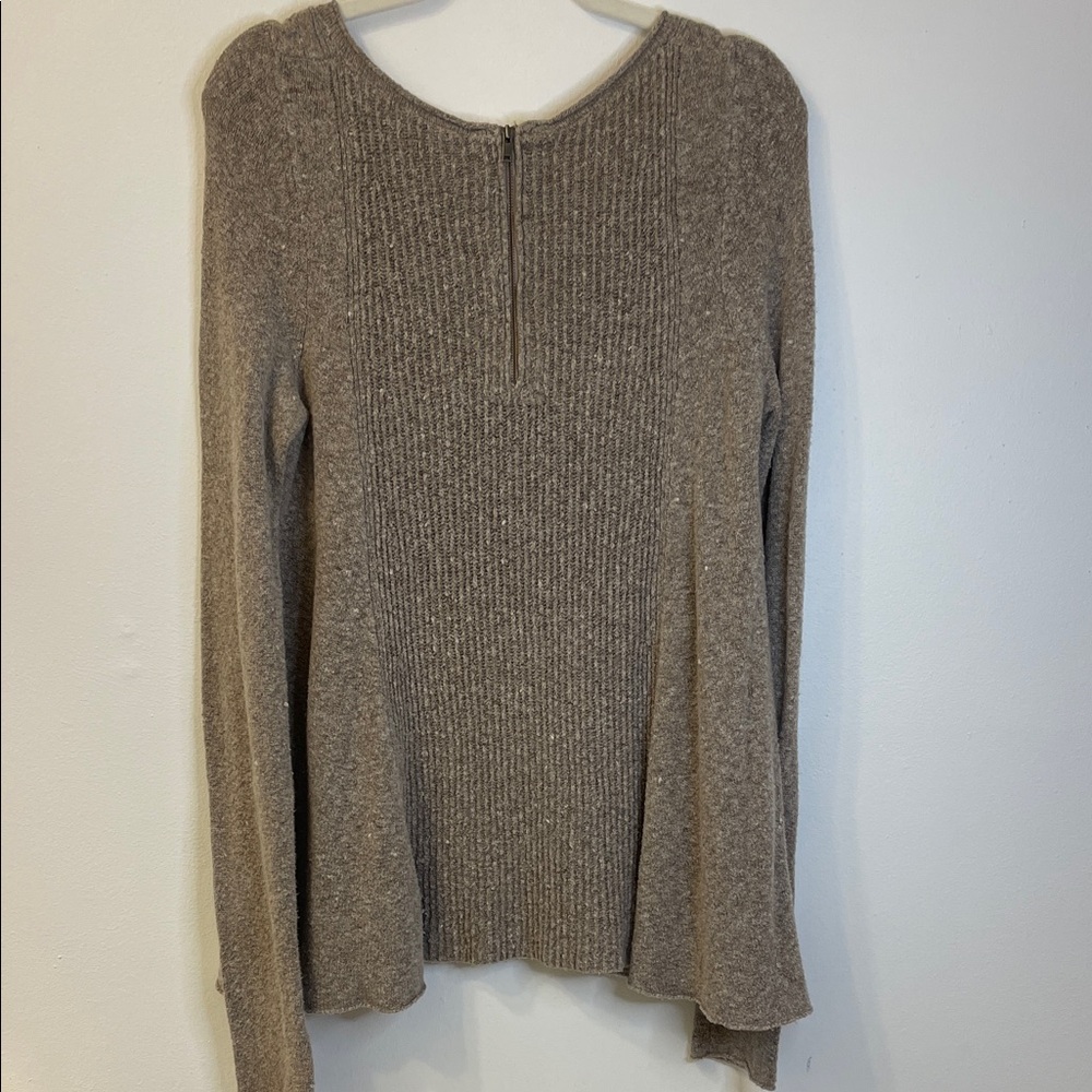 Free People Ribbed Panel Cotton Sweater in Taupe Size Small PTP 19”-22” - Picture 3 of 5